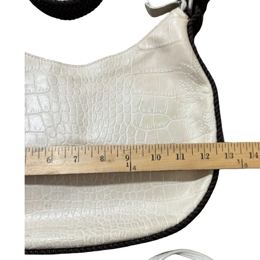 Falor Le Borse Hobo Bag Cream Croc Like Leather  Braided Strap Made in Italy
